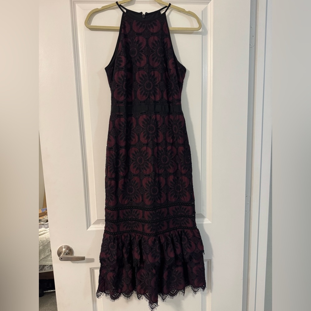 Banana Republic Black and Purple Lace Midi Dress